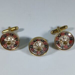 Vintage 50's Gambling Roulette Wheel Cufflinks Lapel Pin Good Luck Charm Austria